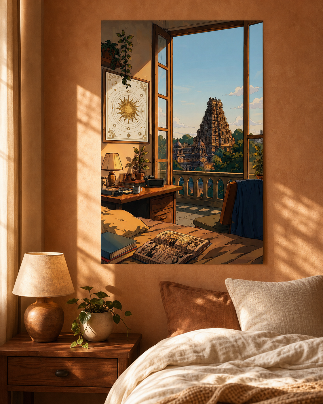 Sunlit Temple View Aesthetic Poster