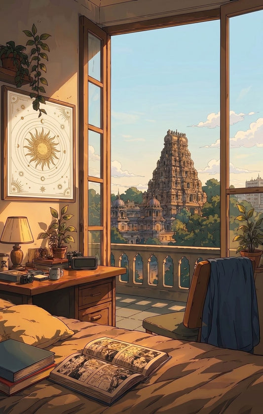 Sunlit Temple View Aesthetic Poster
